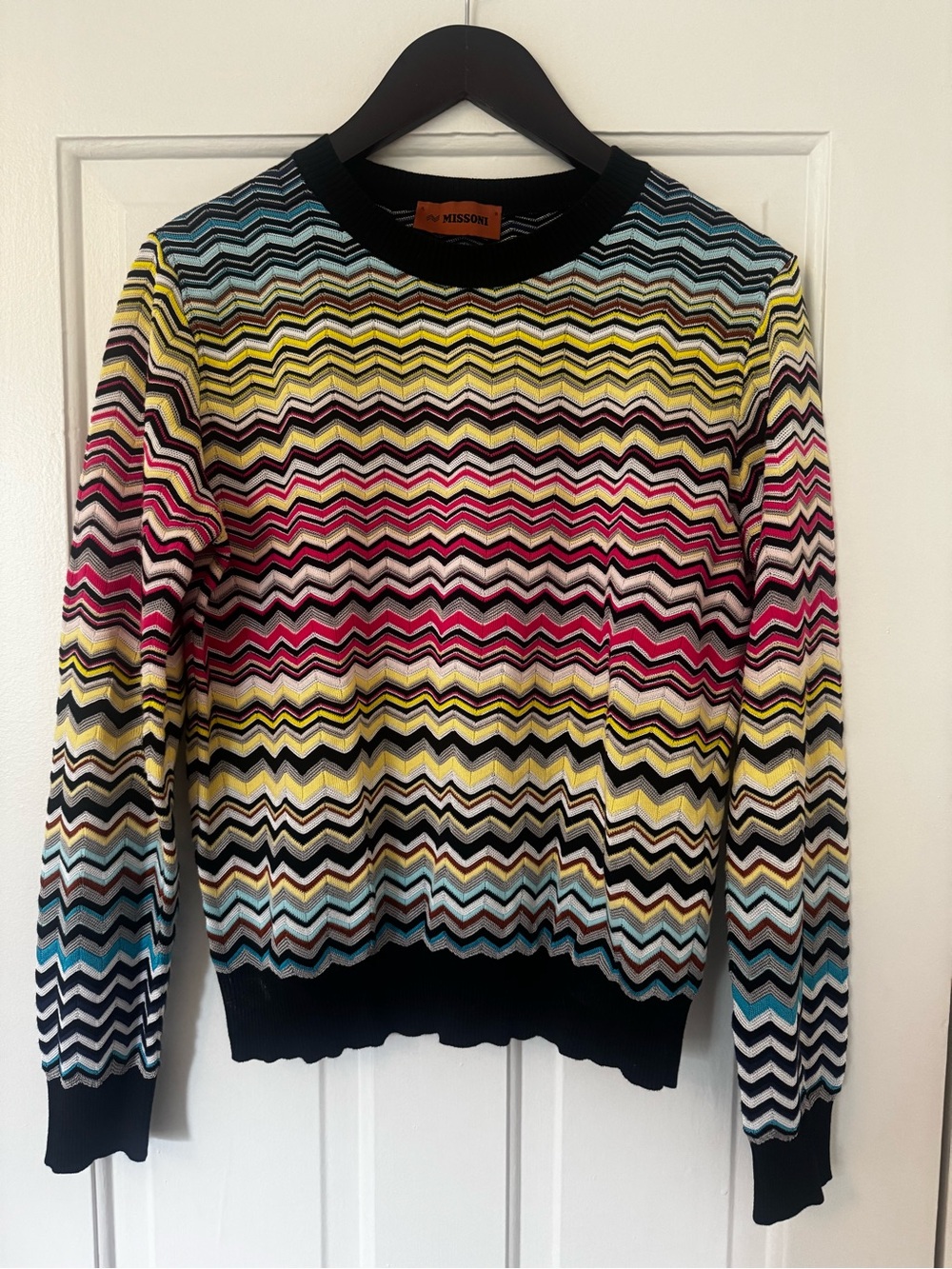 Missoni Multicolor Zigzag Crewneck Sweater with Black Trim